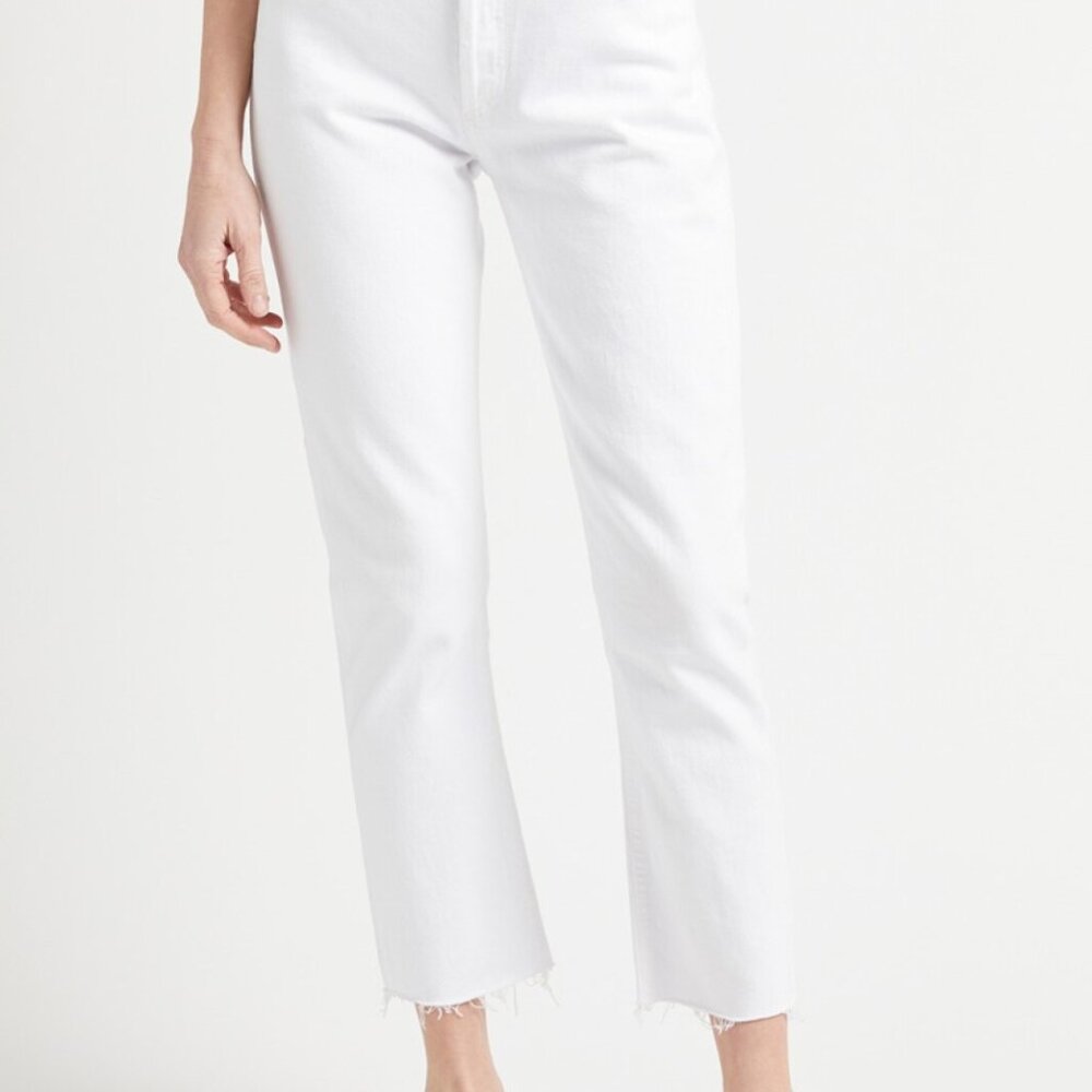 AGolde Riley High Rise Crop Straight Denim Jean Size 30 White